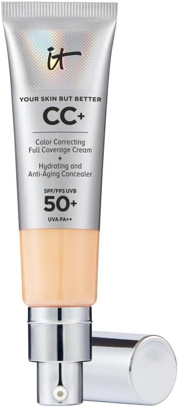 IT Cosmetics CC+ Cream SPF 50+ Full-Coverage CC Foundation, Hydrating Skincare, With Hyaluronic Acid, Niacinamide & Vitamin E for a Radiant Finish, Your Skin But Better, Shade: Light Medium, 32ml