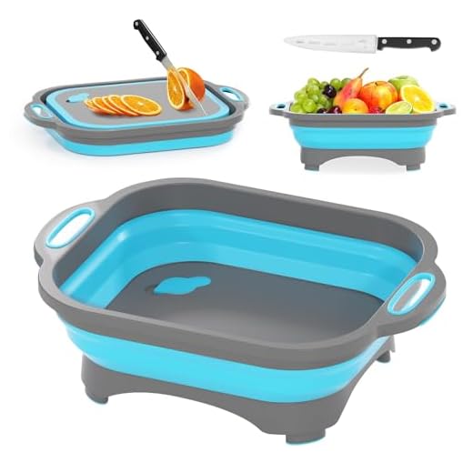 Camping Cutting Board, HI NINGER Collapsible Cutting Board with Knife Foldable Camping Dishes Sink Space Saving 2 in 1 Multifunction Storage Basket for BBQ Prep/Picnic/Camping Sink