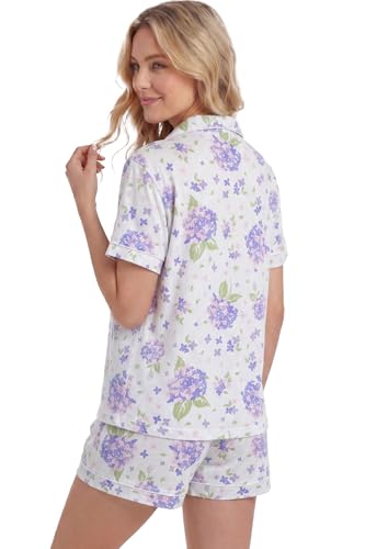 Image of LUBOT 100% Cotton Pajamas for Women 2 Piece PJ Set Button-Down Soft Knit Short Sleeve Summer Sleepwear Loungewear XS-XXL