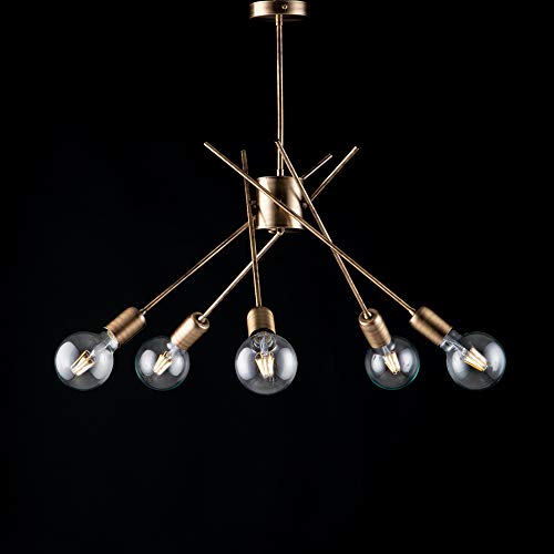 Plafonnier vintage laiton brossé 5 lumières Italie lustre bon-80