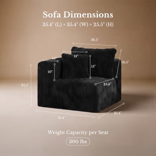 Image of Maywish Single Modular Sofa Chair, Corduroy Boneless Couch, Armchair, Black