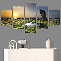SIGNWIN 5 Panel Canvas Wall Art Modern Art Coastal Colorful Multicolor Photography Romantics Sunset for Home Decorations Ready to Hang - 60