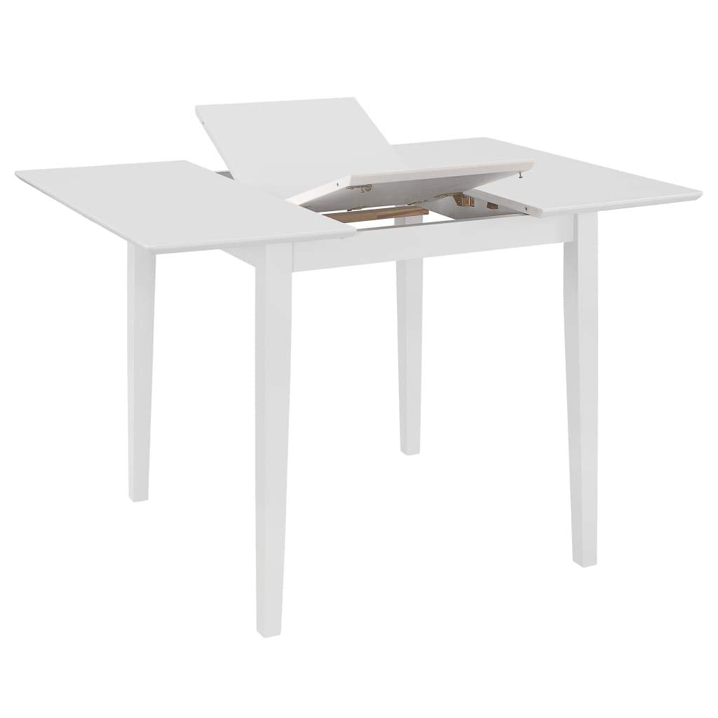 5-częściowy zestaw do jadalni, biały z płyty MDF i litego drewna gumowego z wysuwanym stołem do jadalni 80-120 x 80 x 74 cm, 4 tapicerowane krzesła z oparciem do kuchni, jadalni, rodziny i gości