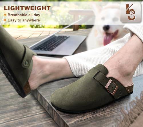 Image of KEMISANT Men Clogs-Comfortable Suede Mules Slippers Sandals Nurse Potato Shoes Unisex-Cushioned Cork-Footbed