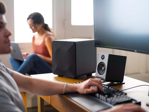 Image of Audioengine S6 Mini Subwoofer - Compact 210W Powered Bass Speaker for Music, Movies, Gaming & Home Office Setups - Gray