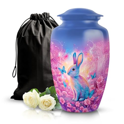 Image of Rabbit Urn - Burial Urn for Human Ashes - 10 Inch - Large with Velvet Bag - Human Remains Urns - Funeral for Male & Female - Cremation Urns for Adult Men & Women
