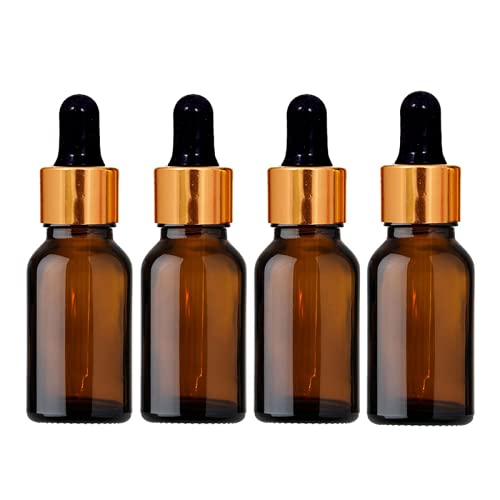 15 ml Amber Glass Bottles with Shiny Golden Dropper caps Silicon Teat refillable Leak Proof for Essential Oils serum Bottle and face Oils Pack of 4-image-26