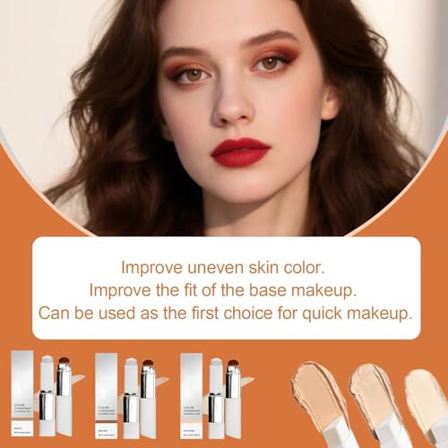 Image of Color Changing Foundation Stick with Mushroom Head Brush | Moisturizing Skin Tone Adjusting Foundation | Lightweight Natural Finish | Blendable Cream Makeup Base | Suitable for Daily Use | 13g