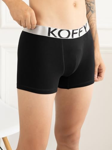 Image of KOFFY Men's Malleable Cotton Lycra Long Trunk with Minus Cutting Pouch and Moisture Wicking Properties