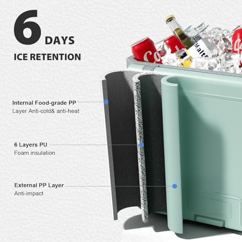Image of 36 Quart Cooler with Wheels, Ice Chests Portable Wheeled Cooler Holds Ice up to 6 Days, Leak-Proof Outdoor Insulated Ulta-Light Hard Cooler for Camping, Beach, Boat, Fishing