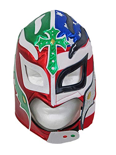 Rey Mysterio Adult Lucha Libre Wrestling Mask (pro-fit) Divided Heart Mex-USA Red Rey Mysterio Adult Lucha Libre Wrestling Mask (pro-fit) Divided Heart Mex-USA Red