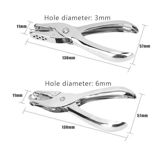 NIUQIGE Lochzange für Papier, 2 Stück mit Lochdurchmesser von 3mm und 6mm. Einzelne Lochstanzer für Prüfplaketten, Eintrittskarten, Scrapbooking, Grußkarten, Visitenkarten, Metalllocher, Papierstanzer