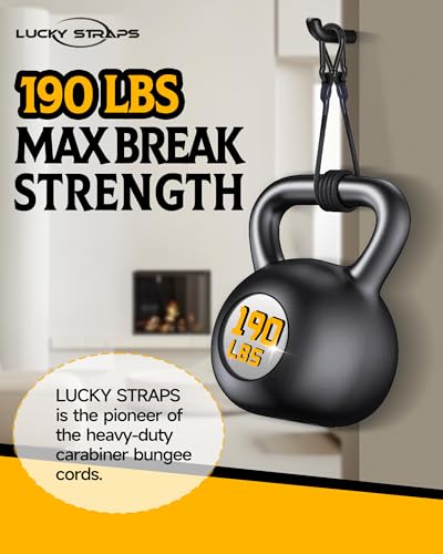 Image of 190 Lbs Real Heavy Duty Carabiner Bungee Cord with Upgraded Carabiner Hooks, 12 inch 18 inch 24 inch Black Bungee Cords Assorted Sizes, 6 Pcs UV Resistant Bungee Straps for Tents, Cargo, Kayak Boat, Luggage, etc