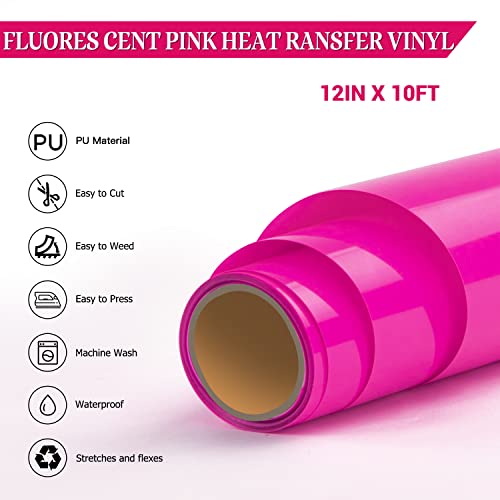 Image of HTVRONT HTV Pink Heat Transfer Vinyl Roll - 12in x10ft | HTV Roll Easy to Cut & Weed for Heat Apply Vinyl Design (Hot Pink) Compatible with All Cutting Machine Iron on Vinyl