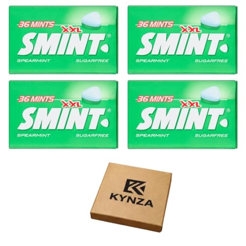 Smint XXL Sugar Free Mints 4 Pack Bundle (36 Mints per Pack) | Variety Pack | Long Lasting Breath Fresheners | Travel Pocket Size | KYNZA Gift Box (Spearmint)