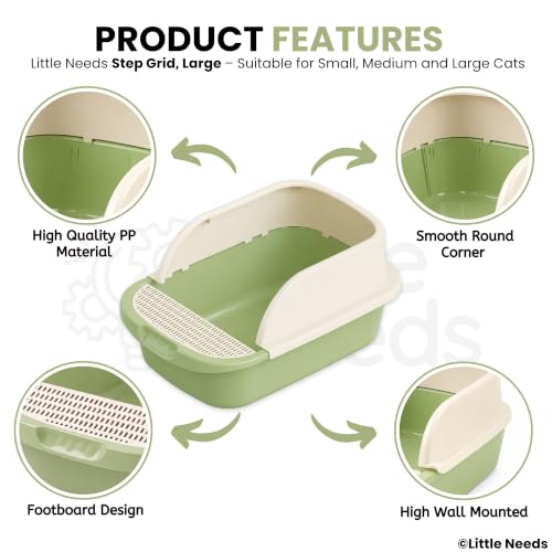 Image of Cat Litter Tray with Scooper - (Large, Step Grid) (51 x 36 x 22 cm) for Cats & Kittens | 20 inch Durable Semi-Enclosed Anti-Tracking Foot Step Toilet | Easy-Clean Tray (Color May Vary)