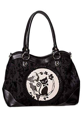 Banned Apparel Phoenix CHAT CHATON floral floqué rockabilly Sac à main - Noir, Taille Unique