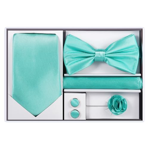 Image of Tie G .5pcs Tie set in a gift box : Tie sets : Solid color Neck tie,Satin Bow tie,Pocket Square, Lapel, Cuffs link