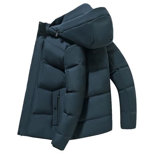 Veste coupe-vent à capuche homme cyan manteau matelassé thermique M