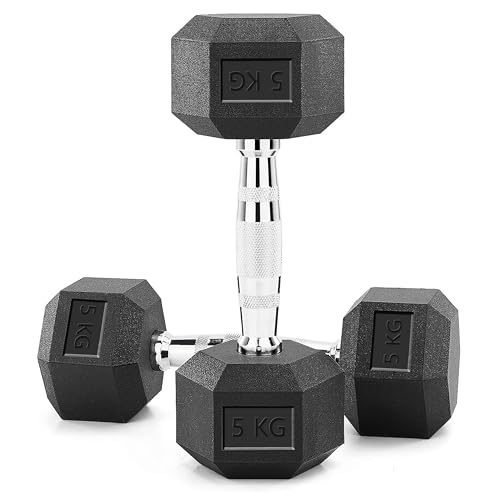 Professional Hex Dumbbell 10 KG (2x5 KG) - Home & Gym Strength Training Full Body Workout Equipment Anti-Roll Design