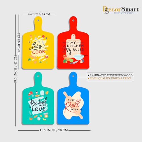 Image of Decor Smart Let's Cook My Kitchen My Rules Baked With Love Wooden Wall Decor Set | Kitchen Art for Home Decor | Decorative Modern Handcrafted Artwork | MDF Wall Sign Art for Decoration (DWA 5607)
