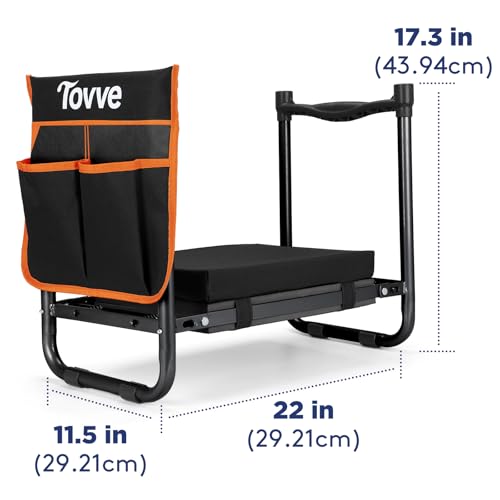 Image of Tovve Foldable Garden Kneeler and Seat, Heavy Duty Garden Stool with 10 inch Wide Detachable Kneeling Pad, Portable Garden Bench Chair with Large Garden Tool Bag, Gardening Gifts for Women, Seniors, Mom