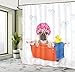 Ambesonne Dog Lover Shower Curtain, French Bulldog Having a Bath in Tub Rubber Duck Theme on Bubbles Background, Cloth Fabric Bathroom Decor Set with Hooks, 69