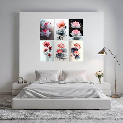 Image of SiddArtify Lotus Flower Wall Art Poster Print Set - Botanical Floral Decor for Living Room Bedroom Office - 12x18 inch Sticker Pack of 6