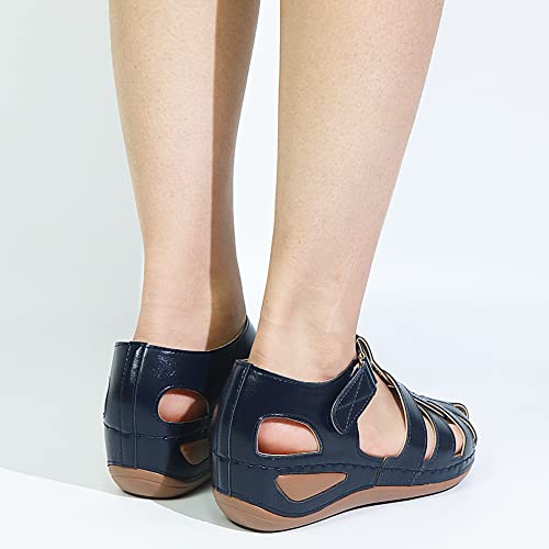 Mikarka XLX0591-BLACK(SOLID)-41 Women'S Cutout Hook & Loop Wedge Sandals thumb #4
