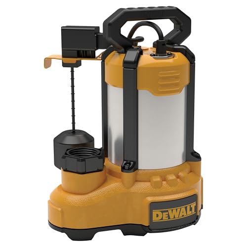 DEWALT® 1 HP Stainless Steel and Cast Iron, Efficient, Fully Submersible Sump Pump with Piggy-Back Vertical Float Switch, 10-Foot Cord, 117 GPM / 6480 GPH