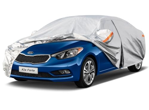 Image of Kayme 6 Layers Car Cover Custom Fit for Kia Forte (2017-2025) Waterproof All Weather for Automobiles, Outdoor Full Cover Rain Sun UV Protection.Silver