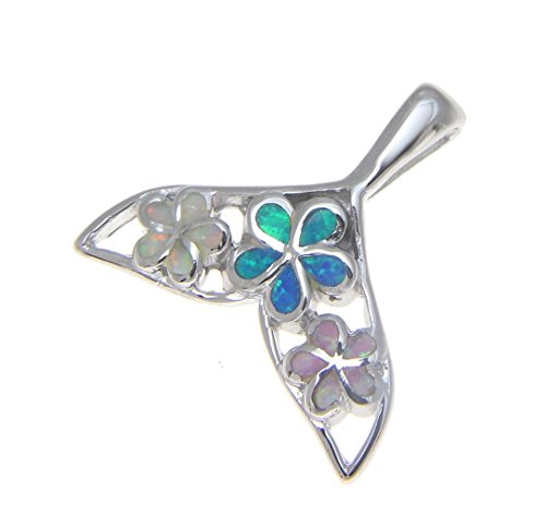 Arthur's Jewelry 925 sterling silver Hawaiian multi synthetic opal plumeria flower whale tail slider pendant2