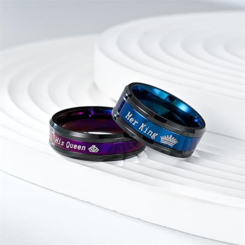 Couple Rings Blue Her King Purple His Queen Crown Stainless Steel Promise Rings Engagement Anniversary Wedding Bands3
