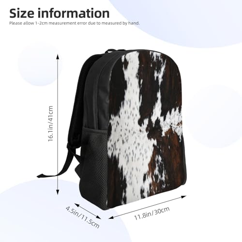 Full Framed Spotted White Brown Cow Skin Texture Backpack Simple Leisure Travel Backpack Outgoing Daypack 16 inch3