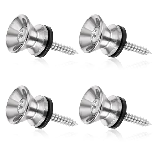 BOHUIZ 4 Pcs Guitar Strap Buttons, Silver Metal Guitar Strap Lock Buttons, Guitar Security Strap...
