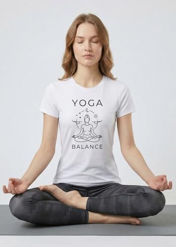 Image of INDISSH Yoga Tshirt for Women Cotton | Graphic Printed Yoga Round Neck Short Sleeves T-Shirt for Woman - WRN-YOGAB-PAR