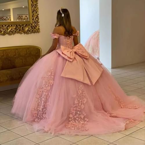 Quinceanera Dresses Ball Gowns Lace Off Shoulder Prom Dresses 3D Flower Puffy Sweet 15 16 Dresses for Women3