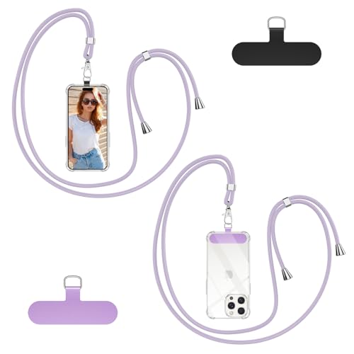 Cordino per Cellulare Universale con 2 Patch Tracolla da Collo Nylon Collana Regolabile e Rimovibile Catena per Maggior Parte Smartphone Corda per iPhone Samsung Google Viola Chiaro