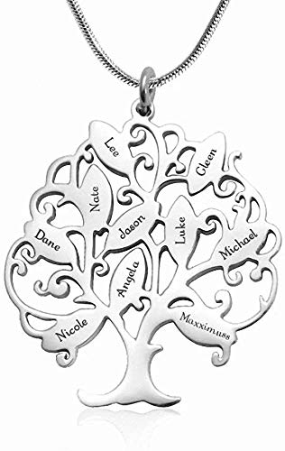 Argent Sterling 925 Collier Prenom Arbre de Vie Personnalisé Gravé de 1 à 10 Noms pour Mère Grand-mère Cover