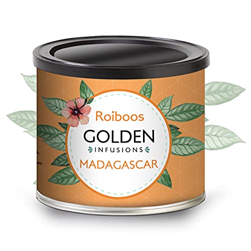 Golden Infusions - Infusión Rooibos Madagascar - Lata de 100 g -Antioxidante y Vitaminas - Infusión a granel - Sabor Dulce - Infusión con Pétalos de Rosa - Aroma Natural Cover