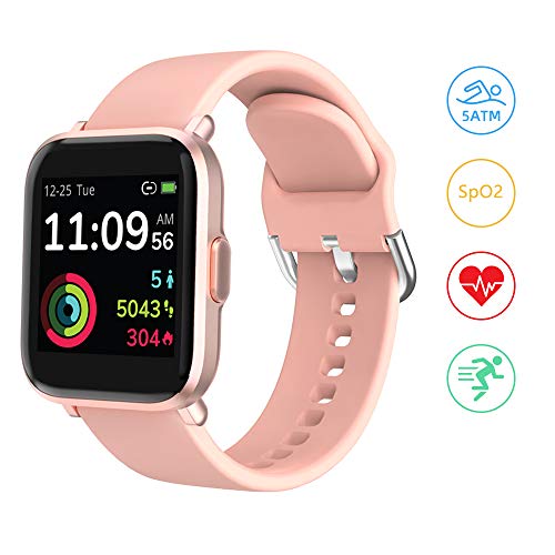YONMIG Smartwatch, Reloj Inteligente Mujer Hombre con Oxigeno(SpO2), Pulsera Actividad Inteligente Impermeable 5ATM con Brújula Monitor de Sueño Contador Caloría Pulsómetros para Android y iOS (Rosa)