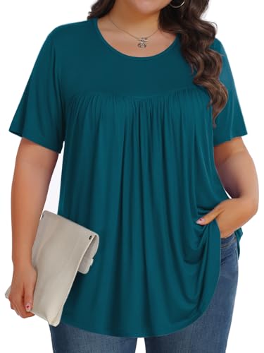 Image of Tencede Womens Plus Size Tops Tunic Short Sleeve Crew Neck Shirts Casual Soft Blouse 1X-5X
