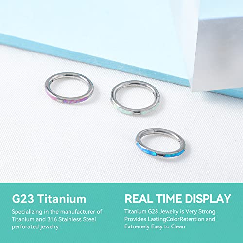 Ohis Titanium Daith Earring Hoop, Opal 16G G23 Septum Rings Clicker Nose Rings Hoop, Lip Helix Cartilage Conch Piercing Jewelry For Women Man And Girls 8Mm/10Mm #TOP3