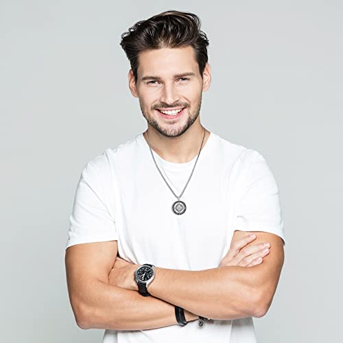 Men's Necklace, Compass Necklace For Men Anniversary Neckalces For Him, Fathers Day For Dad Husband Or Son, Compass Pendants Chain Sterling Silver Necklace Birthday, Christmas, Valentine's Gift For Husaband Boyfriend (Rolo Chain 24 Inches) #TOP1