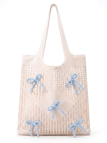 Bolso tote tejido para mujer con lazos miniatura 1