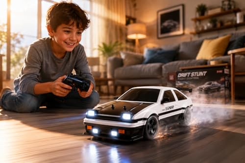 Image of 1:16 RC Drift Car, 2.4GHz Remote Control Racing Car with LED Lights, Rechargeable Battery, USB Charging, 4 Spare Drift Tires, High Speed Toy for Kids, Boys & Girls