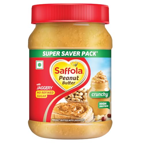 Saffola Peanut Butter with Jaggery, Crunchy 850 gm | High Protein Peanut Butter | No Refined Sugar