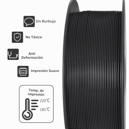 Miniatura 3 de GEEETECH Filamento PLA 1,75mm para impresora 3D, 1kg carrete, Negro