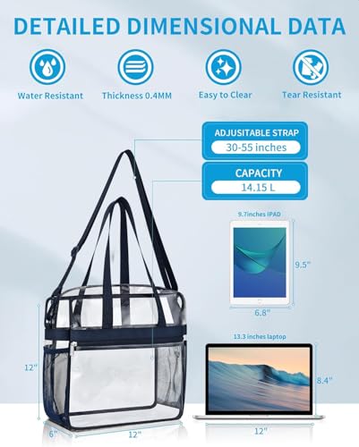 Image of Paxiland Clear Bag for Stadium Events 12x6x12 inches, Clear Tote Bag with Reinforced Strap, Clear HandBag for Sports Concert