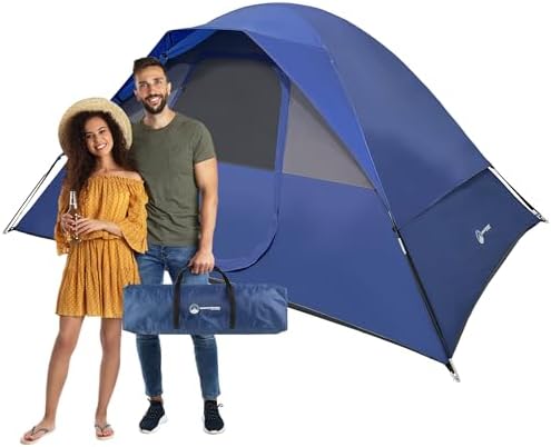 5 Person Camping Tent - Includes Rain Fly and Carrying Bag - Easy Set Up Tent for Backpacking, Hiking, Festivals or Parties by Wakeman Outdoors (Blue)
